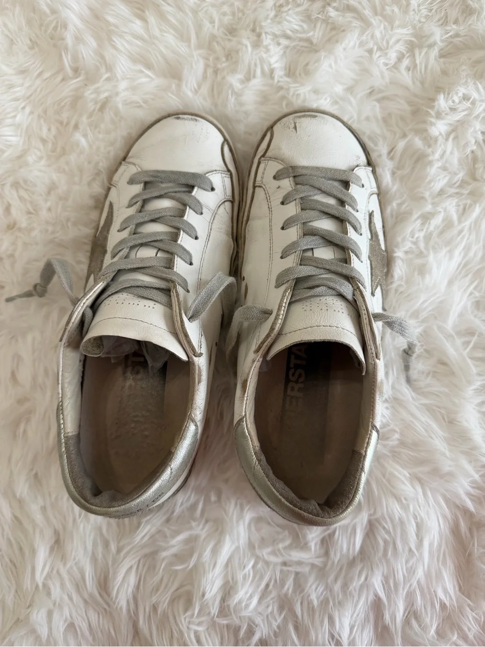 Golden Goose White with Silver Star Low-Top Sneakers Size 37 US 7